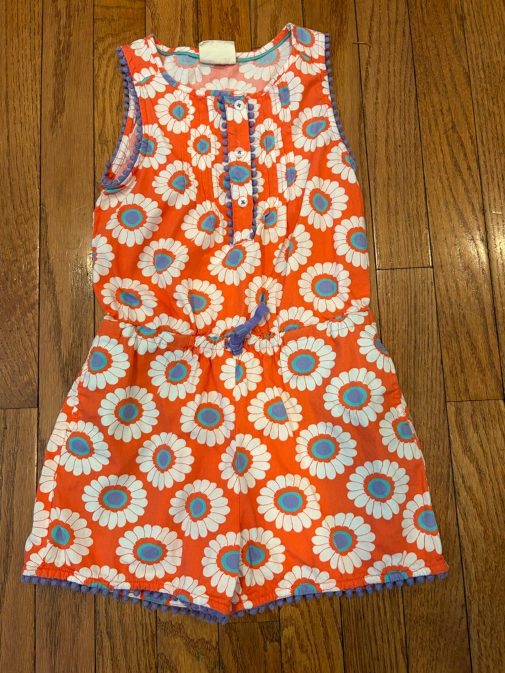 Mini Boden Orange Floral Romper girls 4-5